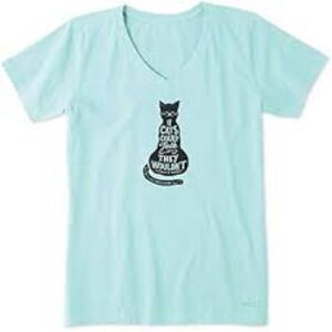 Life is Good Women's short sleeve V-neck blue cat lover crusher tee Size Medium